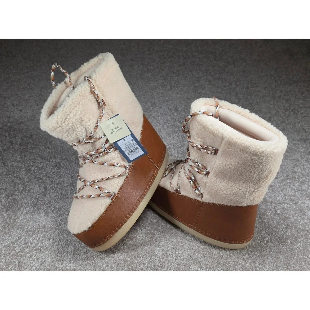 Universal Thread Zenita Water Repellent Faux Shearling Moon Boots Cognac Brown 6